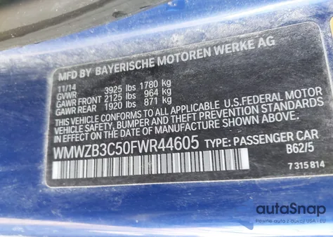 2015 Mini Countryman Cooper from USA, damaged, VIN WMWZB3C50FWR44605